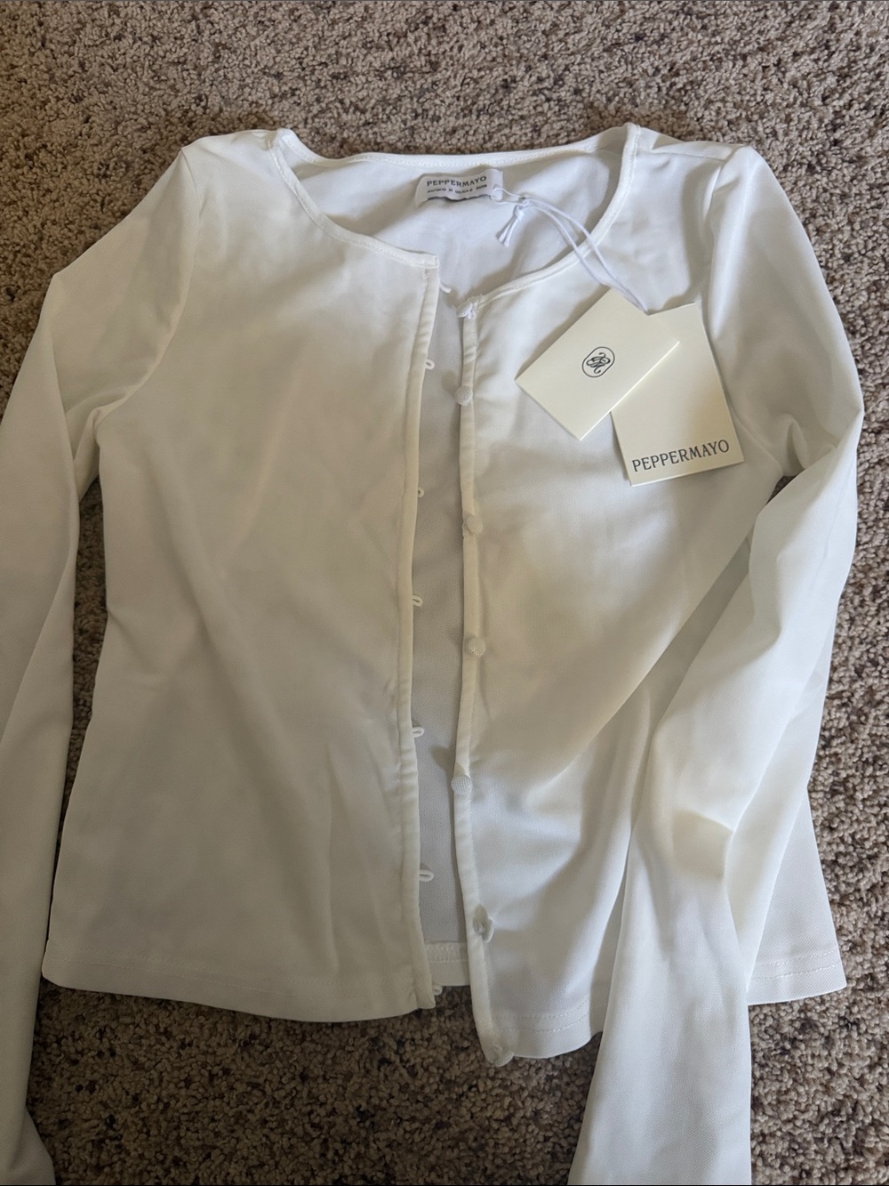 Peppermayo Mesh White Button-Front Long Sleeve top